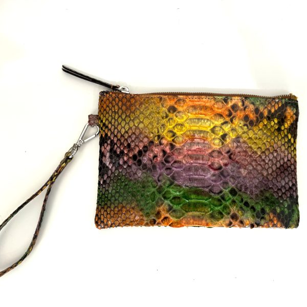 ZIPPER TOP CLUTCH POUCH - MULTI COLORED PYTHON - IN STOCK NOW Hot on Sale