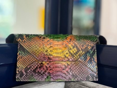 MARINA CLUTCH - MULTI COLORED PYTHON - IN STOCK NOW For Cheap