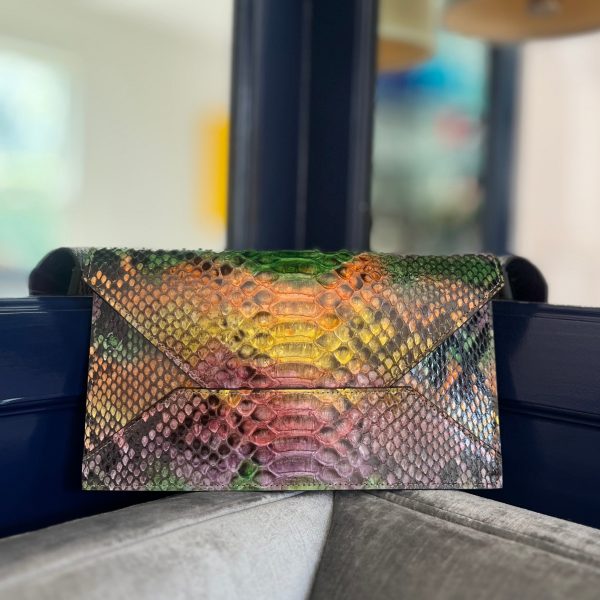 MARINA CLUTCH - MULTI COLORED PYTHON - IN STOCK NOW For Cheap