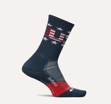 Feetures Elite Light Cushion Mini Crew Socks - USA 2024 Navy on Sale