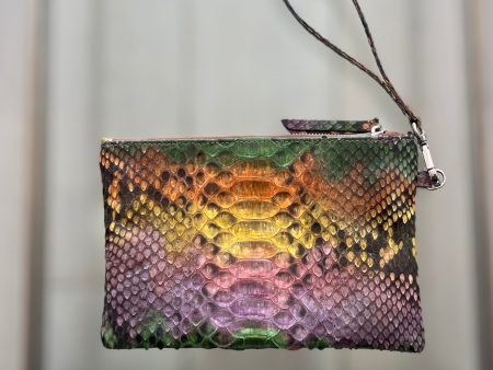 ZIPPER TOP CLUTCH POUCH - MULTI COLORED PYTHON - IN STOCK NOW Hot on Sale