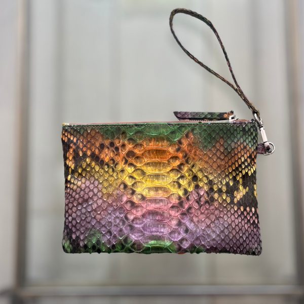 ZIPPER TOP CLUTCH POUCH - MULTI COLORED PYTHON - IN STOCK NOW Hot on Sale